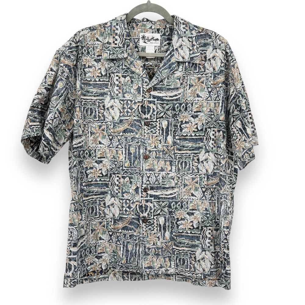 Vintage Howie Made in Hawaii 100% Cotton Men's L Button Up Polynesian Shirt
